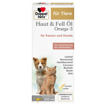 DOPPELHERZ für Tiere Haut&Fell Öl f.Hunde/Katzen